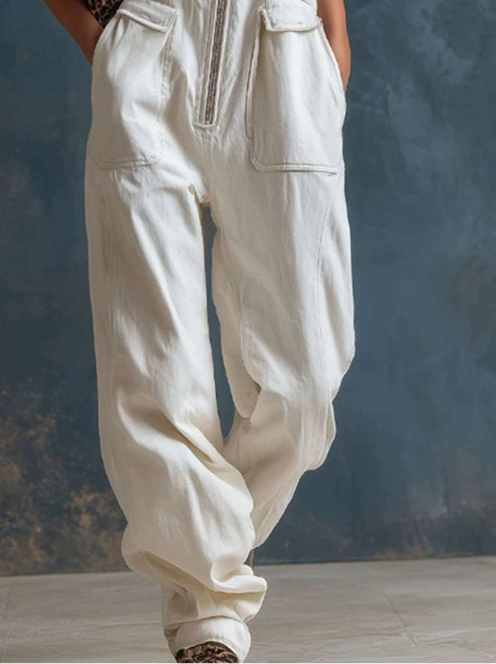 Womens Fashion Casual White Denim Sleeveless Jumpsuit